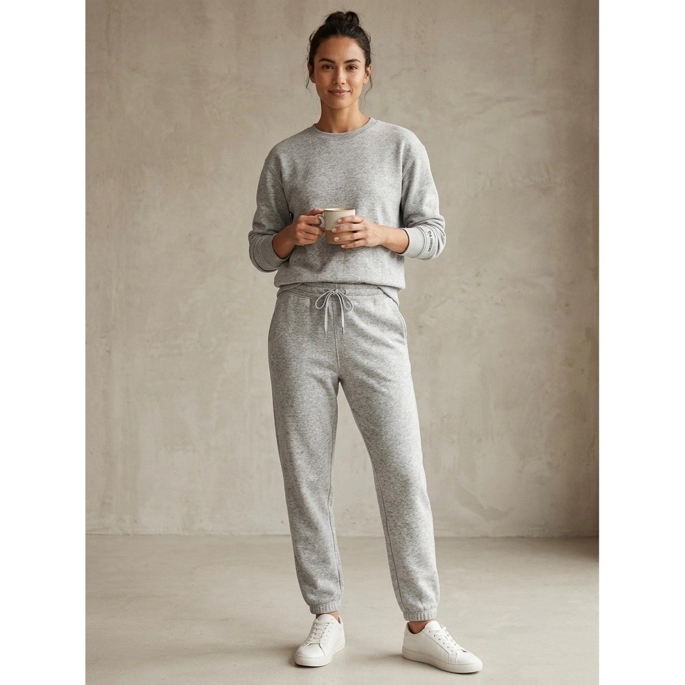 Uniqlo Ultra Stretch Lounge Set Large Grey Heather Sweatshirt Joggers 413220